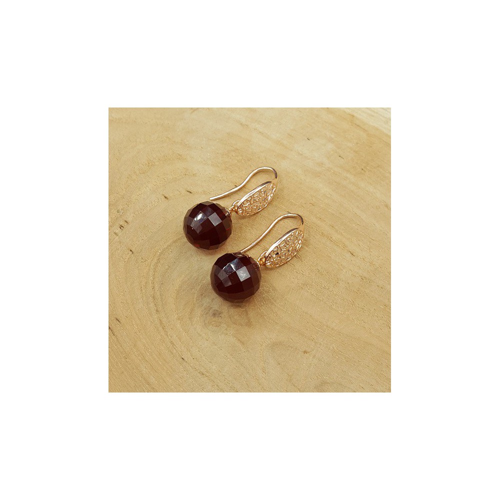 Earrings with large round Garnet quartz