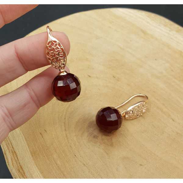 Earrings with large round Garnet quartz