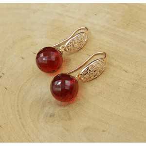Earrings with large round pink Tourmaline quartz