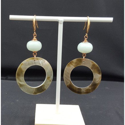 Oorbellen met Amazoniet en schelp