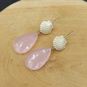Zilveren oorbellen met roze Chalcedoon briolet
