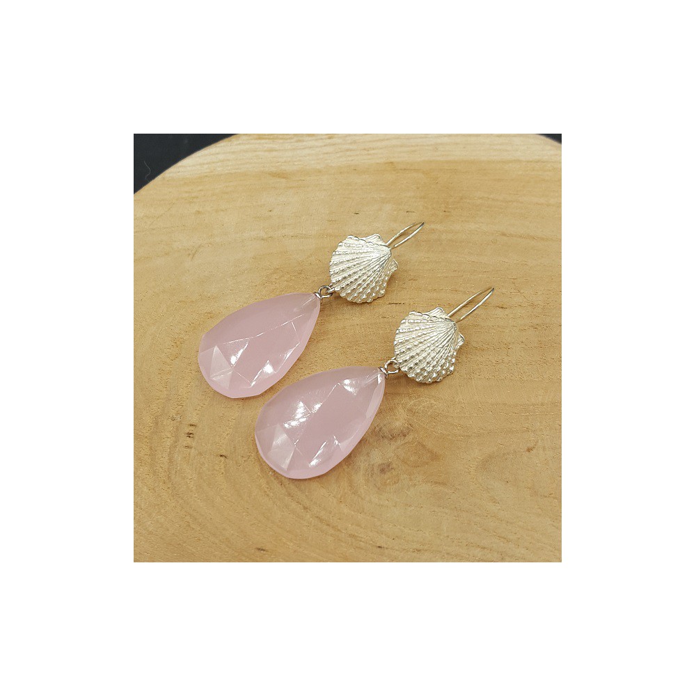 Silver earrings with pink Chalcedony briolet