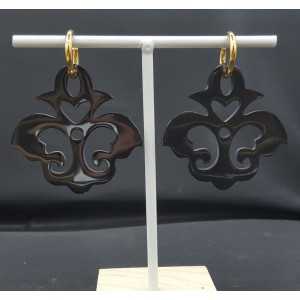 Creoles with black buffalo horn pendant