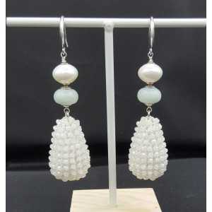 Silver earrings Amazonite Pearl drop of white crystals