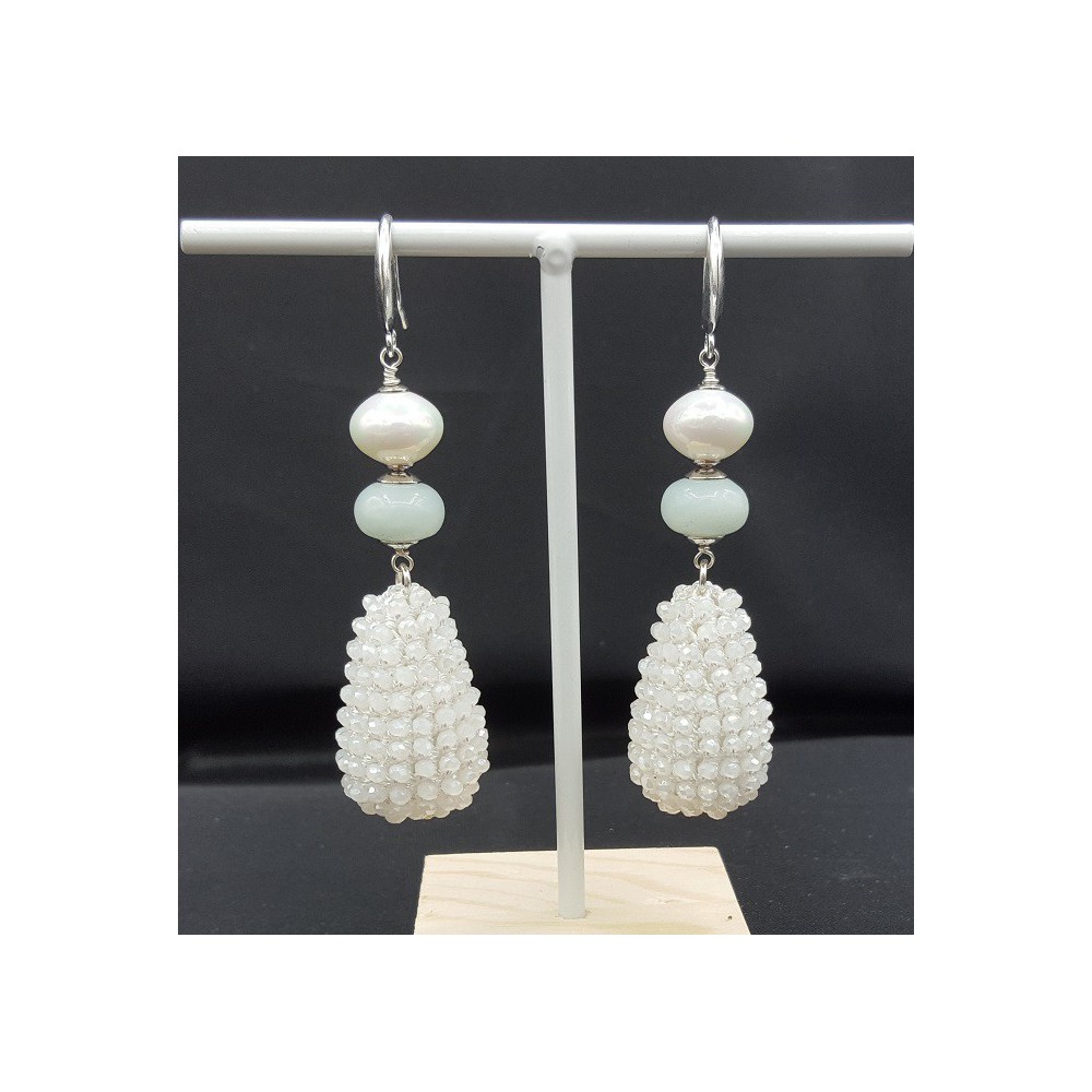 Silver earrings Amazonite Pearl drop of white crystals