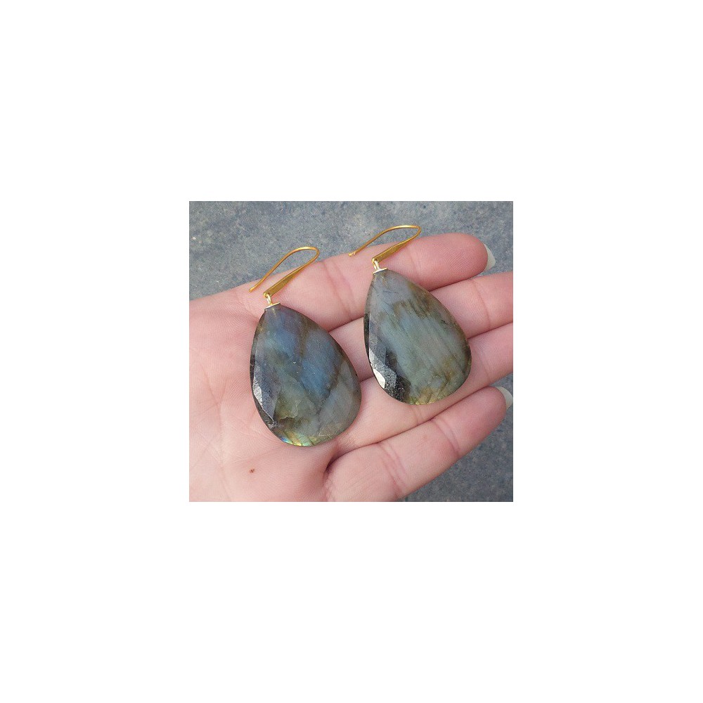 Gold plated earrings with large Labradorite briolet 