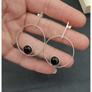 Silver earrings with round black Onyx