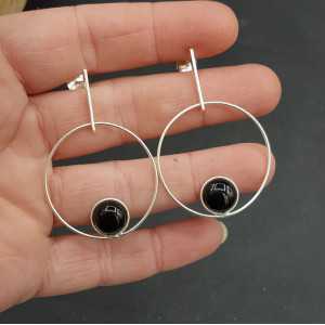 Silver earrings with round black Onyx