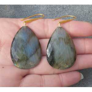 Gold plated earrings with large Labradorite briolet 