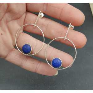 Zilveren oorbellen met ronde Lapis Lazuli