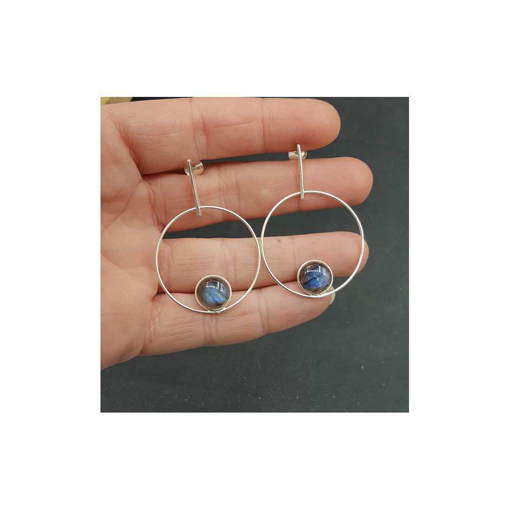 Silver earrings with round Labradorite