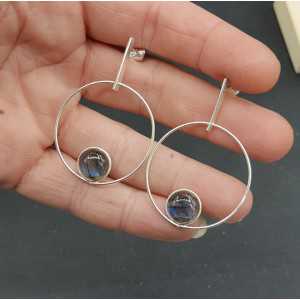 Silver earrings with round Labradorite