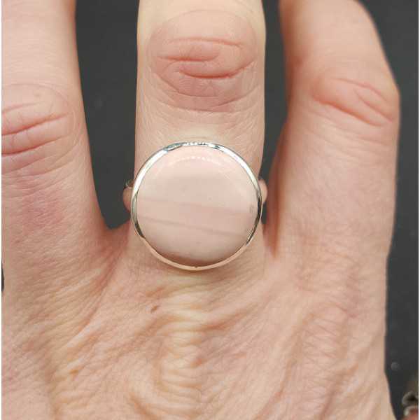 Silber ring mit Runden rosa Opal-Größe 18.5 mm