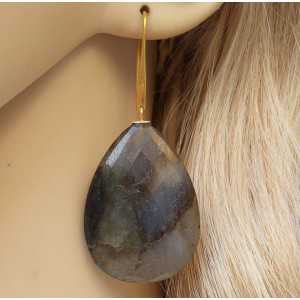Gold plated earrings with large Labradorite briolet 