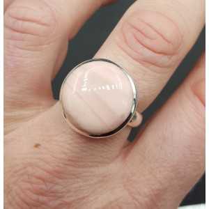 Silver ring with round pink Opal size 18.5 mm