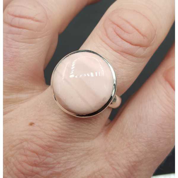 Silber ring mit Runden rosa Opal-Größe 18.5 mm