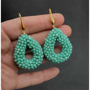 Gold plated earrings open drop mint green crystal small