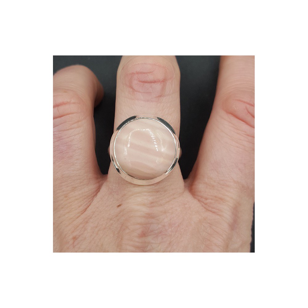 Silver ring set with round pink Opal 18.5 mm