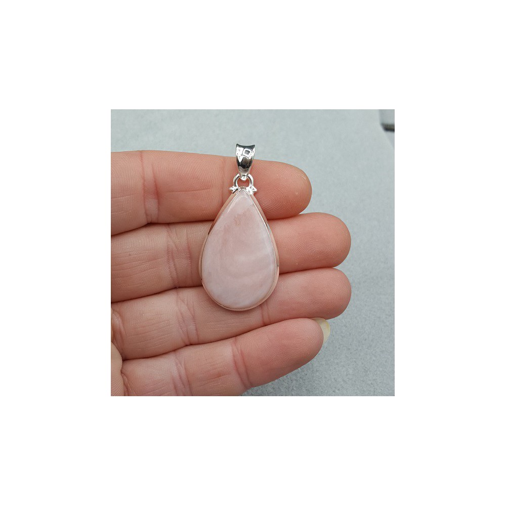 Silver pendant set with oval cabochon pink Opal