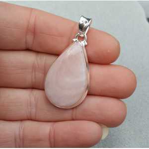 Silver pendant set with oval cabochon pink Opal