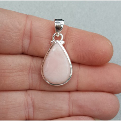 Zilveren hanger met druppelvormige roze Opaal