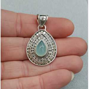 Silver pendant set with teardrop aqua Chalcedony