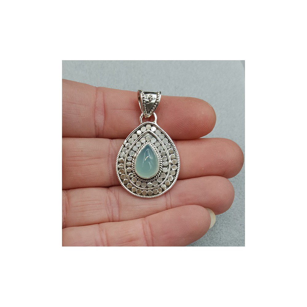 Silver pendant set with teardrop aqua Chalcedony