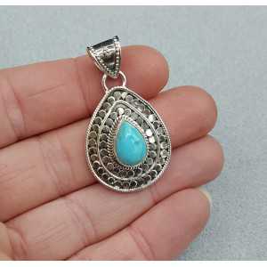 Silver pendant set with teardrop Turquoise