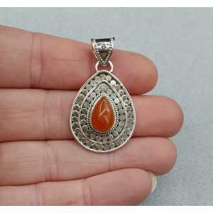 Silver pendant set with teardrop shaped Carnelian