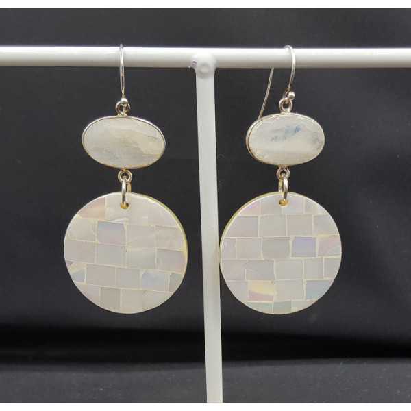 Silver earrings with Moonstone and pendant, mother-of-Pearl