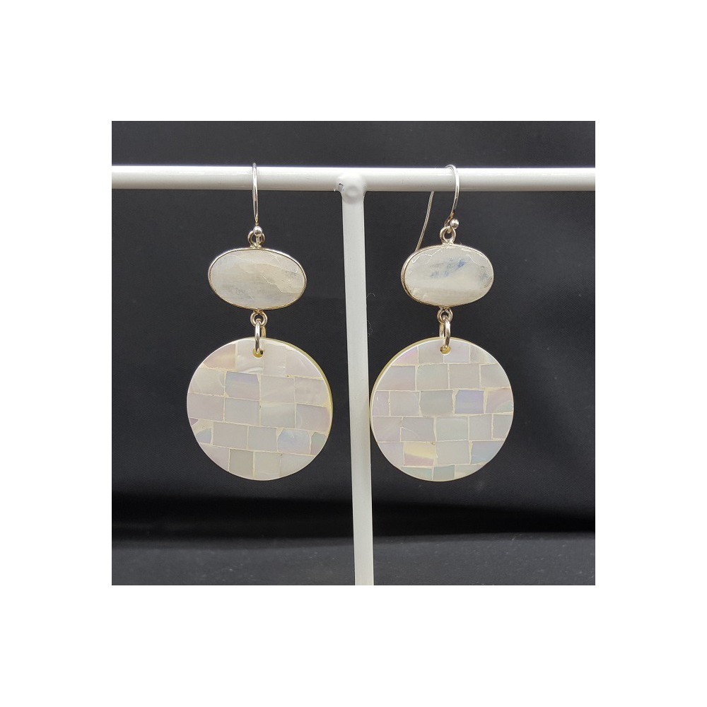 Silver earrings with Moonstone and pendant, mother-of-Pearl