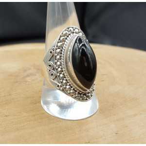 Zilveren ring gezet met marquise cabochon Onyx 19 of 19.5 mm