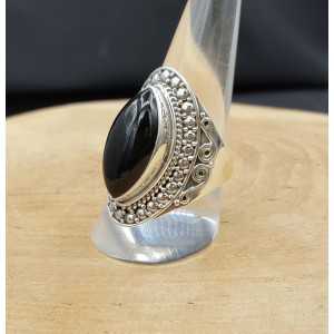 Silver ring set with marquise cabochon Onyx 19 mm