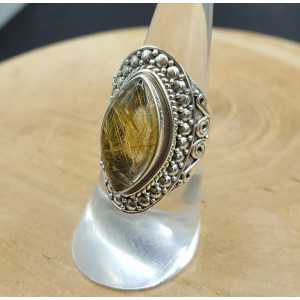 Silver ring with marquise golden Rutielkwarts 17 mm