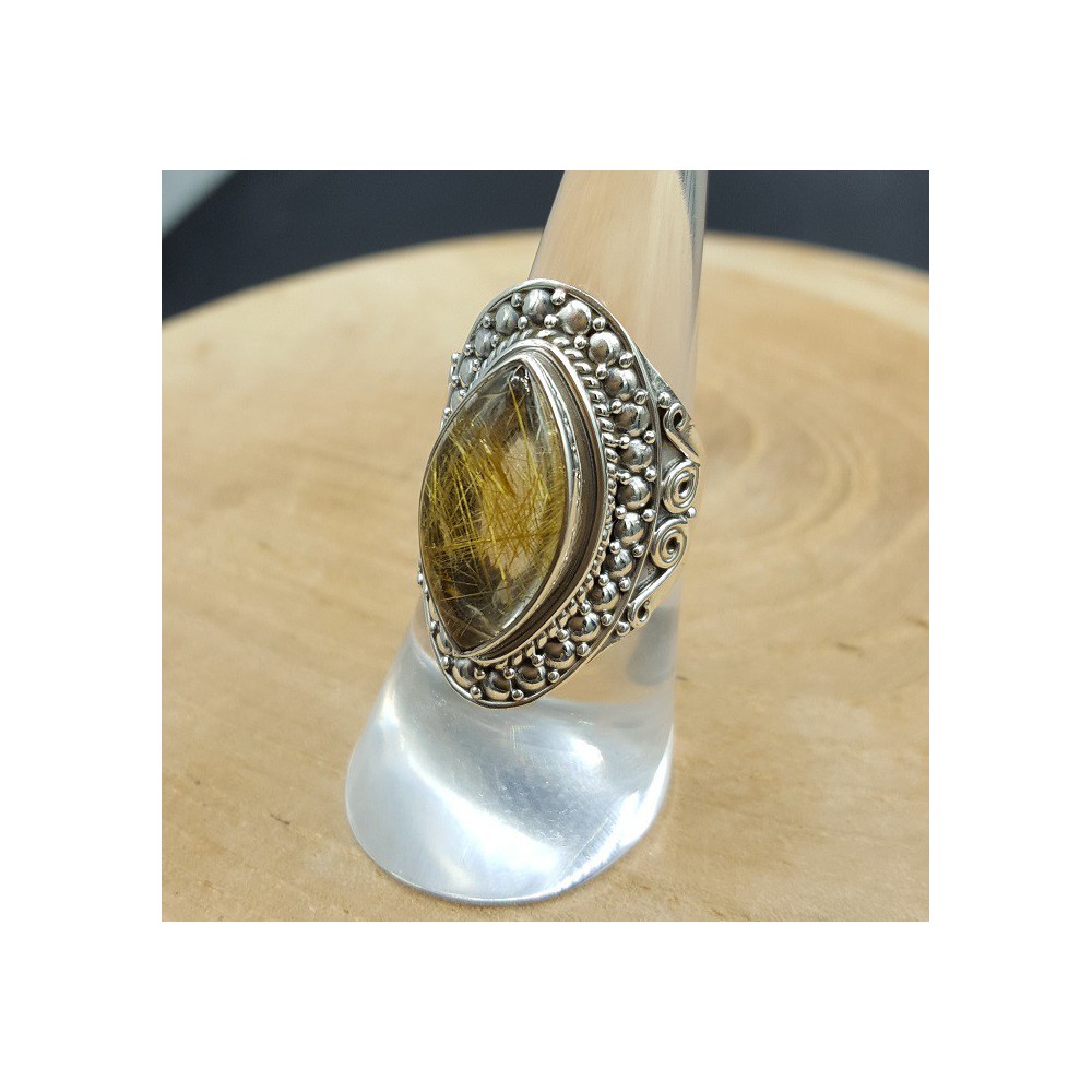 Silver ring with marquise golden Rutielkwarts 17 mm