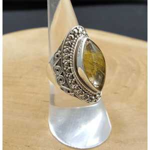 Zilveren ring met marquise gouden Rutielkwarts 17 mm