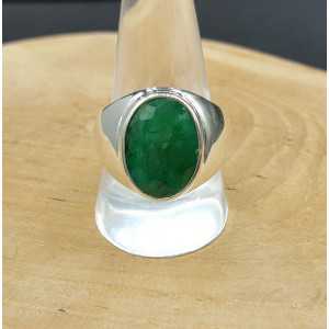 Silver ring set with Emerald 20 mm