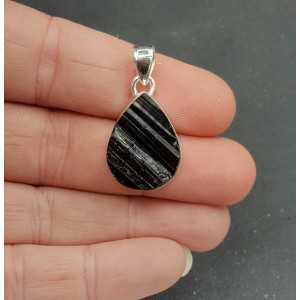 Silver pendant with oval rough Tourmaline