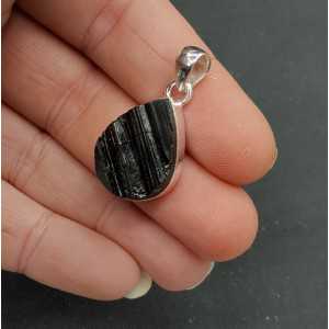 Silver pendant with oval rough Tourmaline