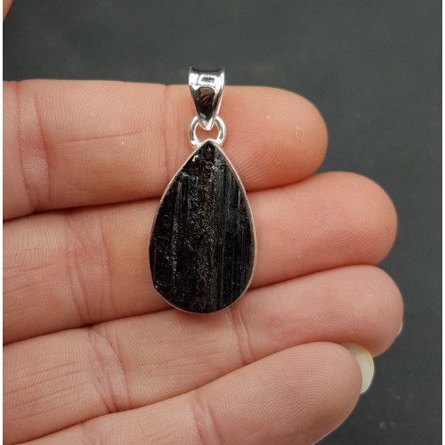 Zilveren hanger druppelvormige ruwe Toermalijn