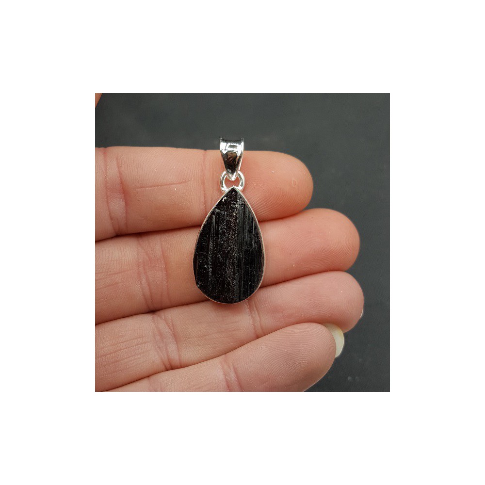 Silver pendant oval rough Tourmaline