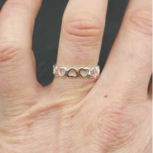 Silver ring band with hearts adjustable
