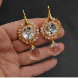 Vergoldete Ohrringe Honig-Topas und Anhänger, silk thread und crystal