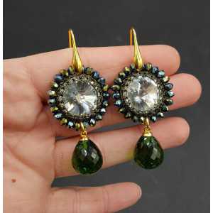 Gold plated earrings Peridot quartz and a pendant, silk thread and crystal