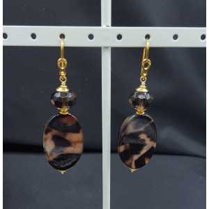 Gold plated earrings with Smokey Topaz and shell