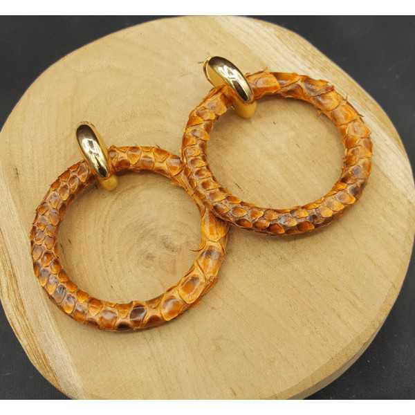 Creoles with light brown ring of Snakeskin