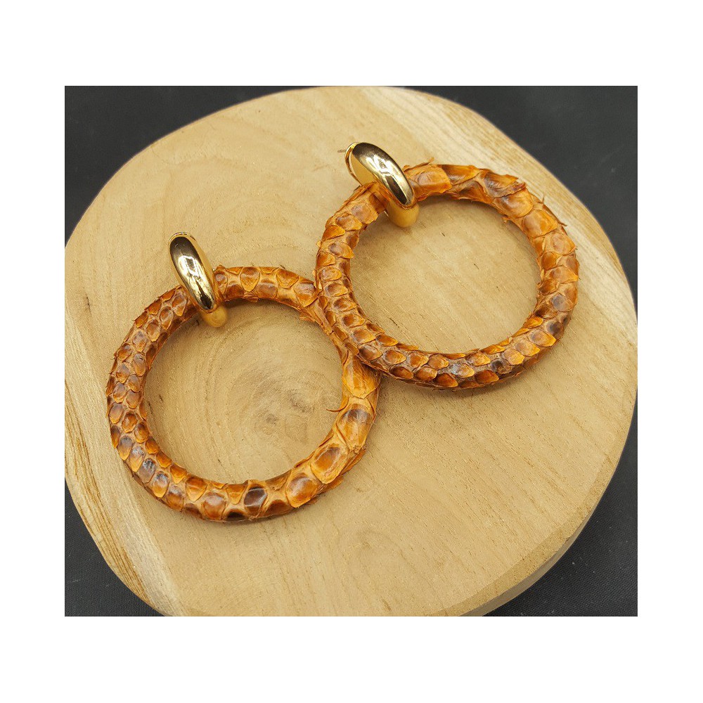 Creoles with light brown ring of Snakeskin