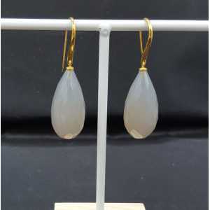 Gold plated earrings with grey Chalcedony drop