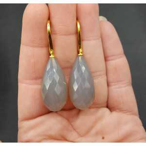 Gold plated earrings with grey Chalcedony drop