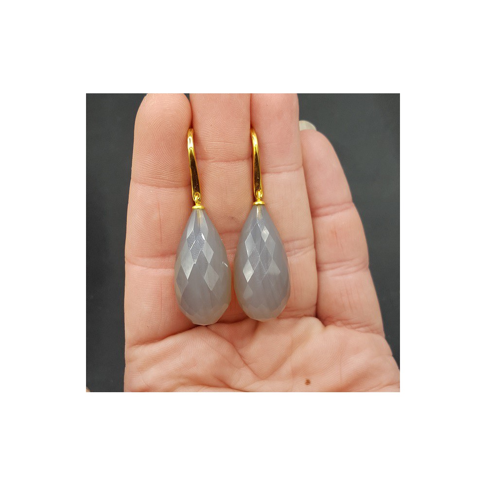 Gold plated earrings with grey Chalcedony drop